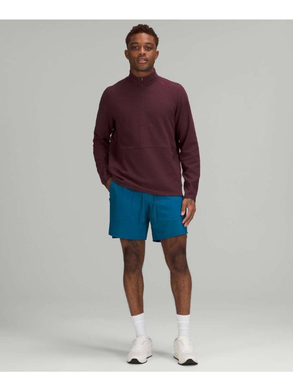 Lululemon At Ease Cotton Half Zip Men Medium Pullover Heathered Cassis/Black